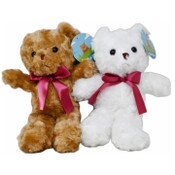 Wholesale - 8.25" PLUSH BEAR WITH RIBBON BEIGE & WHITE C/P 12, UPC: 810002208072